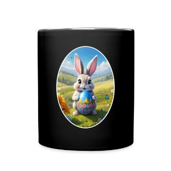 Lapin de Pâques avec oeuf, ovale - Mug uni - noir - Devant