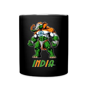 Motif du drapeau indien en forme d'éléphant - Mug uni - noir - Devant