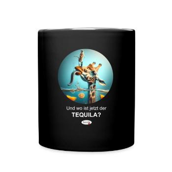 Wo ist jetzt der Tequila Giraffe & Erdmännchen - Tasse einfarbig - Schwarz - Vorne