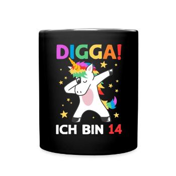 Digga Ich Bin 14 Jahre 14. Geburtstag Einhorn - Tasse einfarbig - Schwarz - Vorne