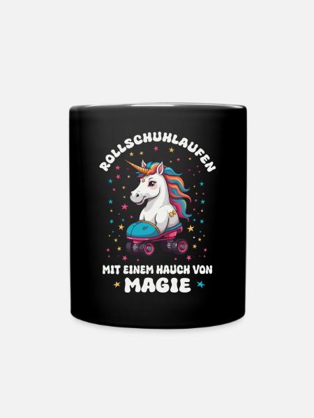 Einhorn Rollschuhlaufen - Tasse einfarbig - Schwarz