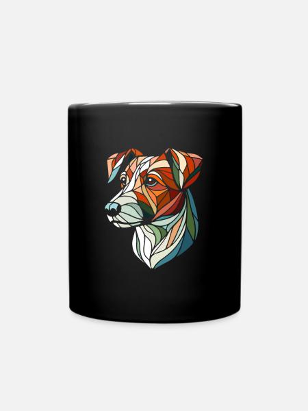 Geometrischer Jack Russel Hundekopf, Polygon Kunst - Tasse einfarbig - Schwarz