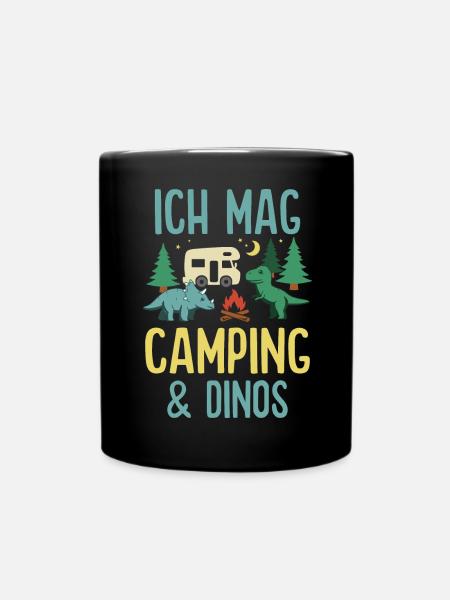 Camping Dinos Campingplatz Camper Wohnmobil - Tasse einfarbig - Schwarz