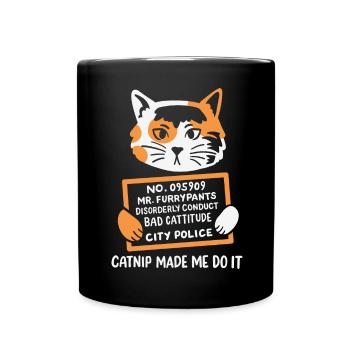 Lustiges Fahndungsfoto Katze - Tasse einfarbig - Schwarz - Vorne