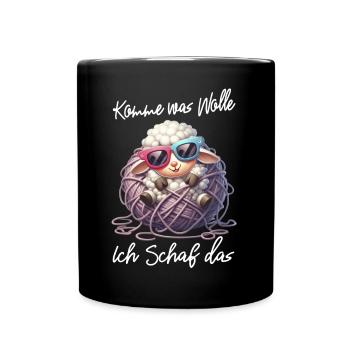 komme was wolle Schaf Wortspiel lustiger Spruch - Tasse einfarbig - Schwarz - Vorne