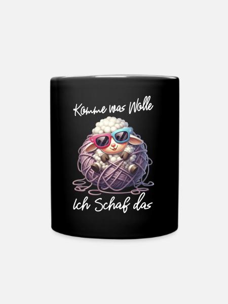 komme was wolle Schaf Wortspiel lustiger Spruch - Tasse einfarbig - Schwarz