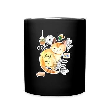 😽Cute cozy cat adorable relaxing selflove - Full Colour Mug - black - Front