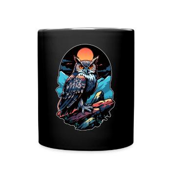 Great Owl Eagle Owl by Moonlight - Full Colour Mug - black - Front