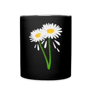 Dekorative Blüte an grünem Stiel - Tasse einfarbig - Schwarz - Vorne