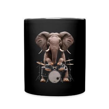 Elefant Schlagzeug - Tasse einfarbig - Schwarz - Vorne