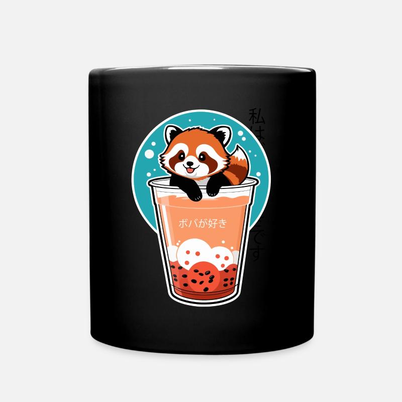 Kawaii Red Panda in Bubble Tea – Boba Design - Full Colour Mug - black