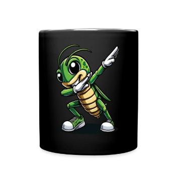 Dabbing Grasshopper Fun Cartoon Design - Full Colour Mug - black - Front