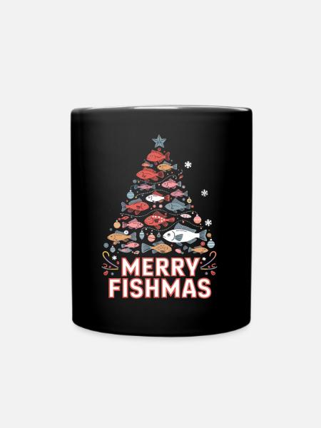 Funny Christmas Tree with Fish for Holiday - Tasse einfarbig - Schwarz