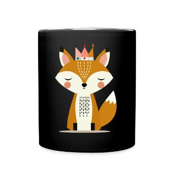 Cute Fox with Crown – Minimalist Art - Full Colour Mug - black - Front