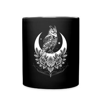 Mystical Owl with Crescent Moon - Forest and Night - Full Colour Mug - black - Front