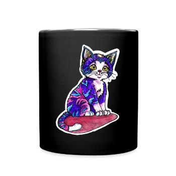 Kleine Katze im lila Pelz - Tasse einfarbig - Schwarz - Vorne