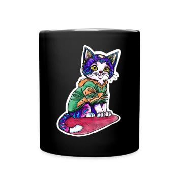 Cat in green sweater - Full Colour Mug - black - Front