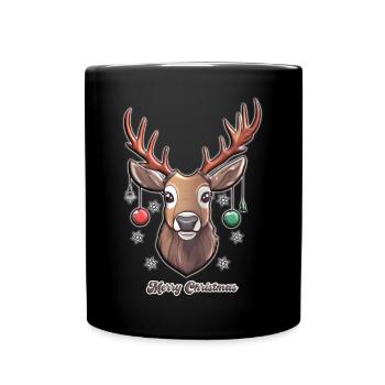 Cute deer in Merry Christmas style - Full Colour Mug - black - Front