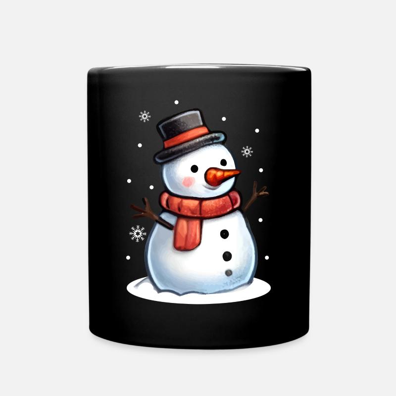 Fröhlicher Schneemann mit rotem Schal und Zylinder - Tasse einfarbig - Schwarz