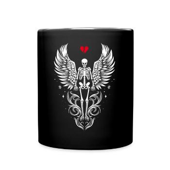 Skelett mit Flügel Anti Valentines Day - Tasse einfarbig - Schwarz - Vorne