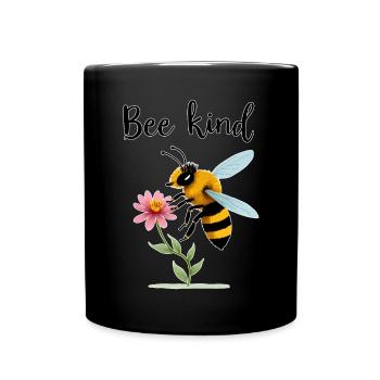 Bee Kind: Cute Bee with Tiny Flower - Full Colour Mug - black - Front