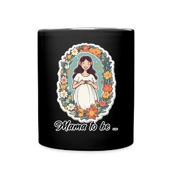 Blumenkranz Mama to be Illustration - Tasse einfarbig - Schwarz - Vorne