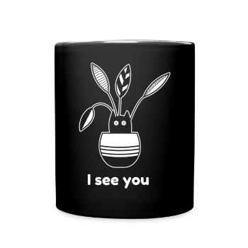 Lustiges Kätzchen "Ich sehe dich" - Tasse einfarbig - Schwarz - Vorne