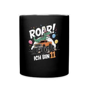 11. Geburtstag 11 Jahre Dino Monstertruck Fan - Tasse einfarbig - Schwarz - Vorne