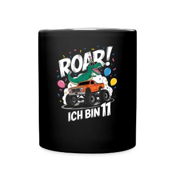 11. Geburtstag 11 Jahre Dino Monstertruck Fan - Tasse einfarbig - Schwarz - Vorne