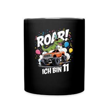 11. Geburtstag 11 Jahre Dino Monstertruck Fan - Tasse einfarbig - Schwarz - Vorne