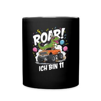 11. Geburtstag 11 Jahre Dino Monstertruck Fan - Tasse einfarbig - Schwarz - Vorne