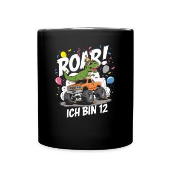 12. Geburtstag 12 Jahre Dino Monstertruck Fan - Tasse einfarbig - Schwarz - Vorne