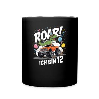12. Geburtstag 12 Jahre Dino Monstertruck Fan - Tasse einfarbig - Schwarz - Vorne