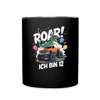 12. Geburtstag 12 Jahre Dino Monstertruck Fan - Tasse einfarbig - Schwarz - Vorne