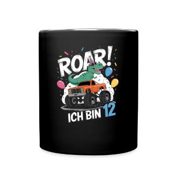 12. Geburtstag 12 Jahre Dino Monstertruck Fan - Tasse einfarbig - Schwarz - Vorne
