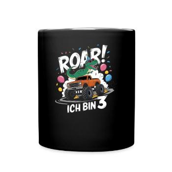 3rd Birthday 3 Years Dino Monster Truck Fan - Full Colour Mug - black - Front