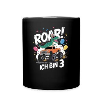 3rd Birthday 3 Years Dino Monster Truck Fan - Full Colour Mug - black - Front