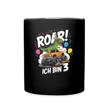 3rd Birthday 3 Years Dino Monster Truck Fan - Full Colour Mug - black - Front