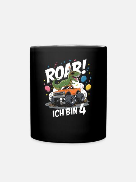 4. Geburtstag 4 Jahre Dino Monstertruck Fan - Tasse einfarbig - Schwarz