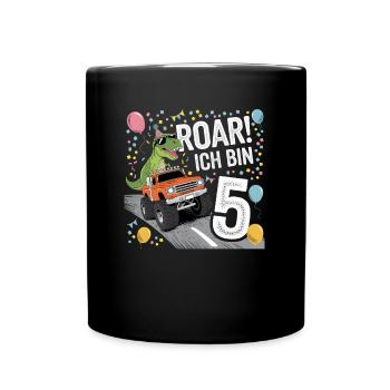 5. Geburtstag 5 Jahre Dino Monstertruck Fan - Tasse einfarbig - Schwarz - Vorne
