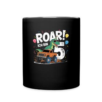 5. Geburtstag 5 Jahre Dino Monstertruck Fan - Tasse einfarbig - Schwarz - Vorne