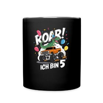 5. Geburtstag 5 Jahre Dino Monstertruck Fan - Tasse einfarbig - Schwarz - Vorne