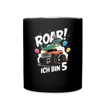 5. Geburtstag 5 Jahre Dino Monstertruck Fan - Tasse einfarbig - Schwarz - Vorne