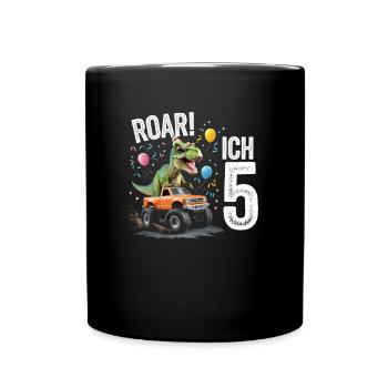 5. Geburtstag 5 Jahre Dino Monstertruck Fan - Tasse einfarbig - Schwarz - Vorne