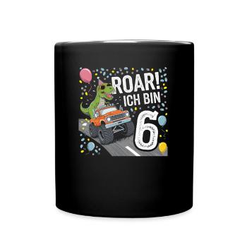 6th Birthday 6 Years Dino Monster Truck Fan - Full Colour Mug - black - Front
