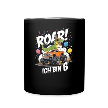 6th Birthday 6 Years Dino Monster Truck Fan - Full Colour Mug - black - Front