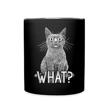Katze Was Lustige Weiße Katze mit intensivem Horrorblick - Tasse einfarbig - Schwarz - Vorne