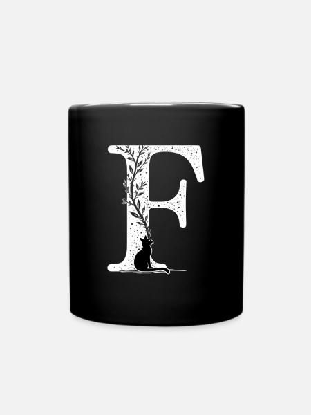 Buchstabe F mit Katze - Tasse einfarbig - Schwarz