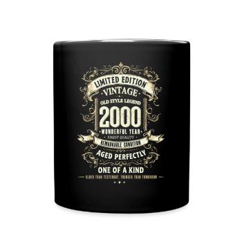 Geboren 2000, Baujahr 2000 Geburtstags Shirt Retro - Tasse einfarbig - Schwarz - Vorne