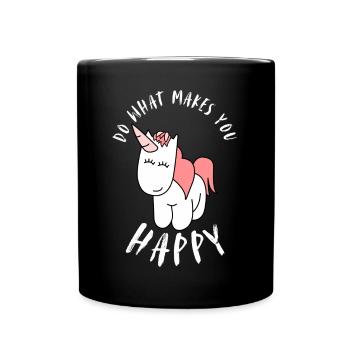 Was macht dich glücklich | Einhorn, Märchen - Tasse einfarbig - Schwarz - Vorne